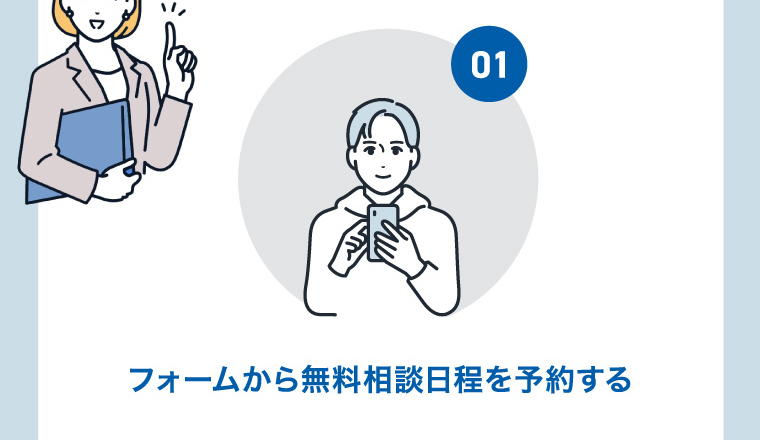 ①フォームから無料相談日程を予約する 