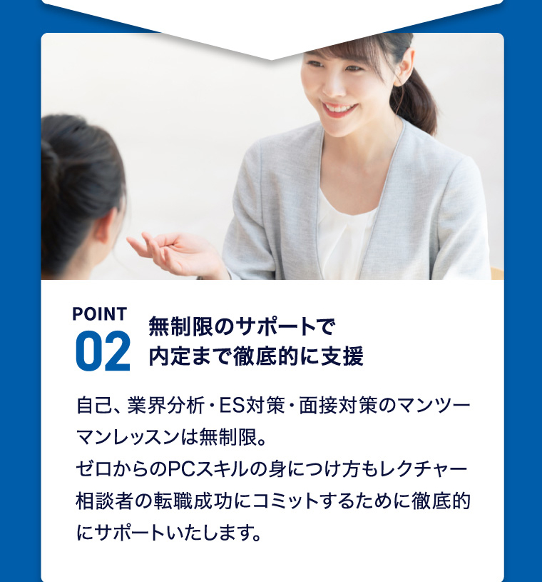 POINT02 無制限のサポートで内定まで徹底的に支援
